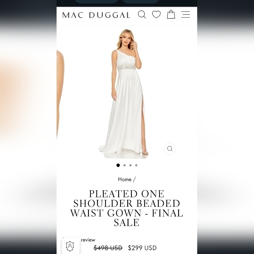 Mac duggal PLEATED ONE SHOULDER BEADED WAIST GOWN  68170 white dress 10